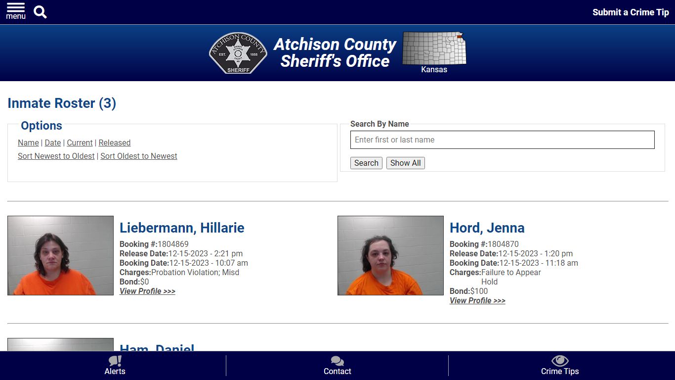 Inmate Roster - Atchison County Sheriff's Office | Kansas